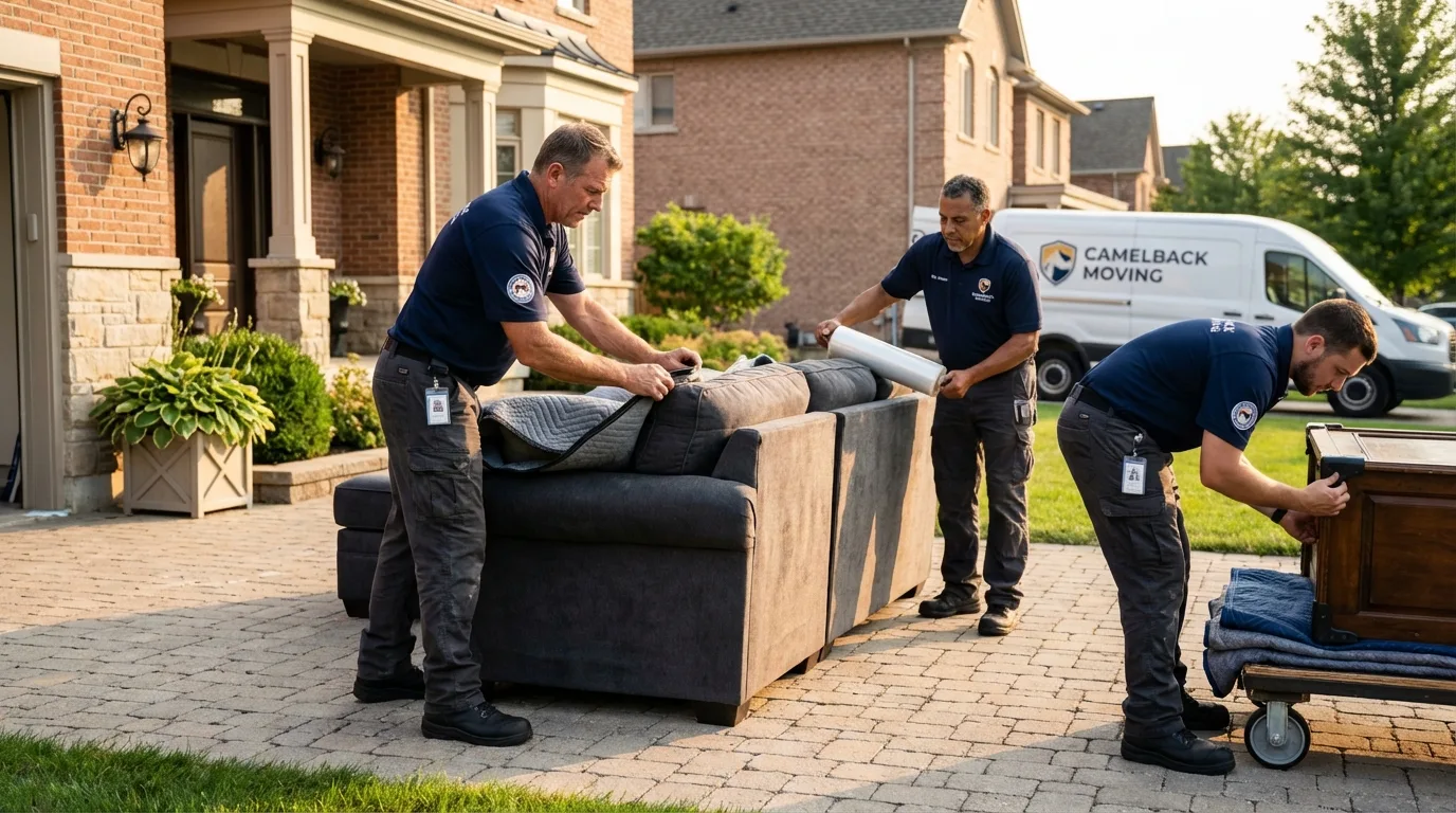Large estate moving crew wrapping furniture in Greenville, TX