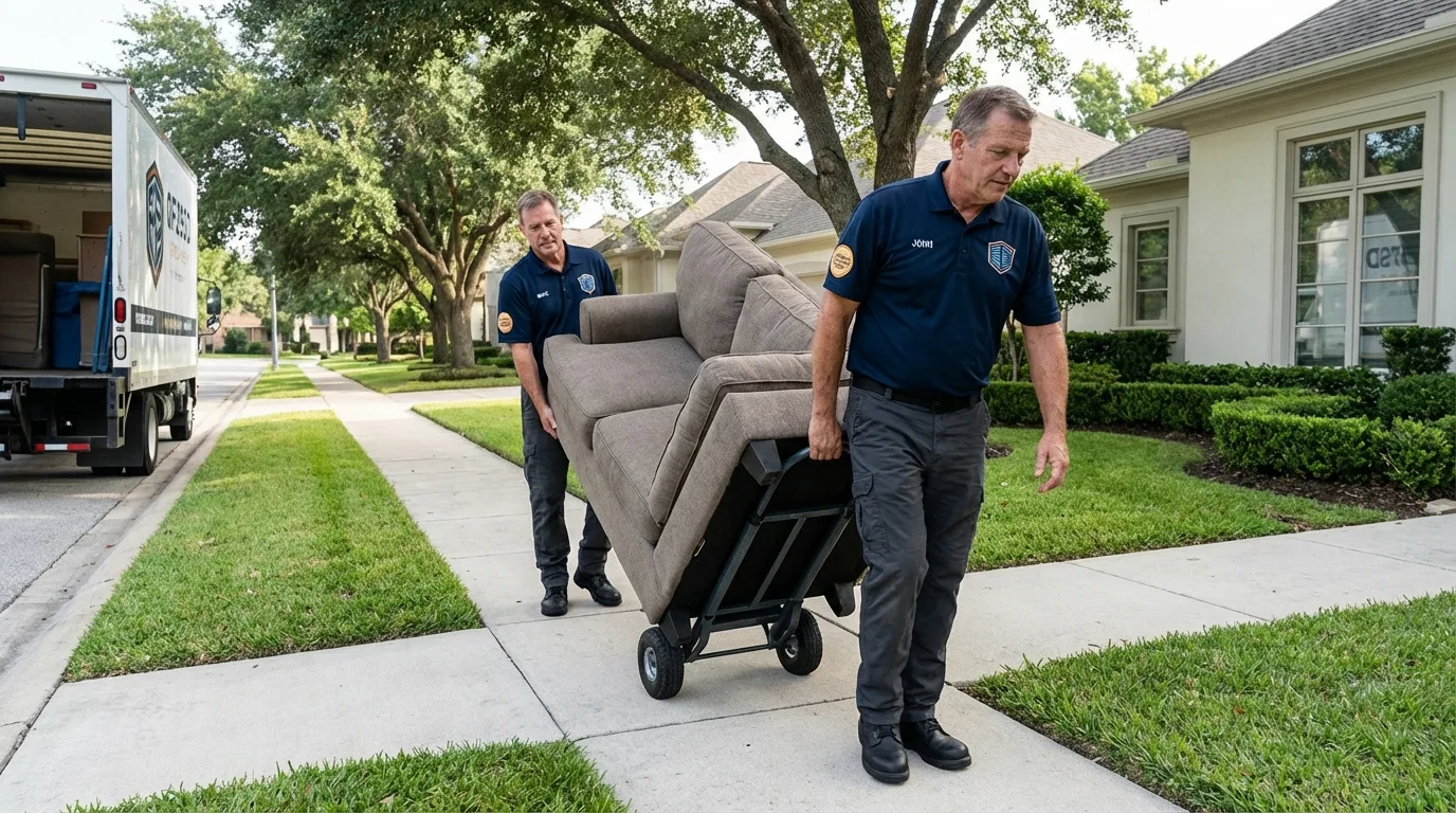 Local residential moving crew loading furniture in Greenville, TX